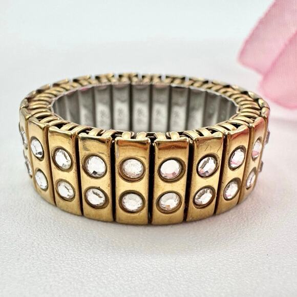 Swarovski Crystal Expansion Stretch Ring Gold Tone Swan Signed Expandable - Picture 1 of 13